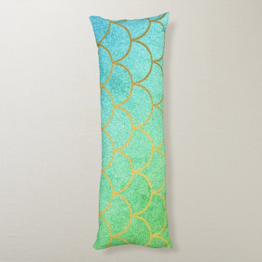 Gold Mermaid Scales Blauwgroen Turquoise Glitter Lichaamskussen (Achterkant (Verticaal))