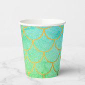 Gold Mermaid Scales Blauwgroen Turquoise Glitter Papieren Bekers (Links)