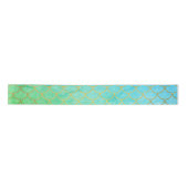 Gold Mermaid Scales Blauwgroen Turquoise Glitter Satijnen Lint (Voorkant)
