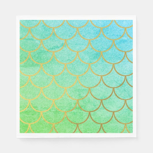 Gold Mermaid Scales Blauwgroen Turquoise Glitter Servet (Voorkant)