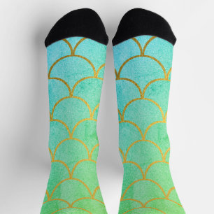 Gold Mermaid Scales Blauwgroen Turquoise Glitter Sokken