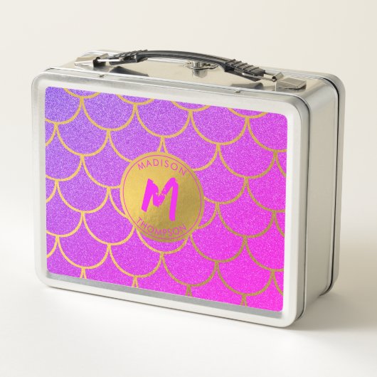 Gold Mermaid Scales Roze Glitter Pattern Monogram (Achterkant)