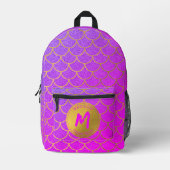 Gold Mermaid Scales Roze Glitter Pattern Monogram Bedrukte Rugzak (Voorkant)