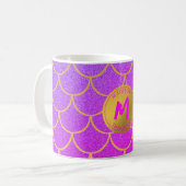 Gold Mermaid Scales Roze Glitter Pattern Monogram Koffiemok (Voorkant links)