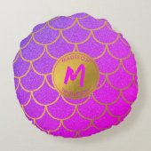 Gold Mermaid Scales Roze Glitter Pattern Monogram Rond Kussen (Achterkant)