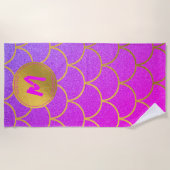 Gold Mermaid Scales Roze Glitter Pattern Monogram Strandlaken (Voorkant)