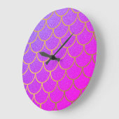 Gold Mermaid Scales Roze Paarse Glitter Grote Klok (Hoek)