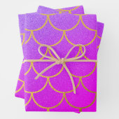Gold Mermaid Scales Roze Paarse Glitter Inpakpapier Vel (In situ)