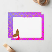 Gold Mermaid Scales Roze Paarse Glitter Kinder Notitiekaartje (Voorkant / Achterkant in situ)