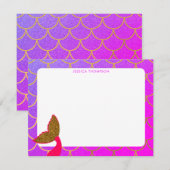 Gold Mermaid Scales Roze Paarse Glitter Kinder Notitiekaartje (Voorkant / Achterkant)