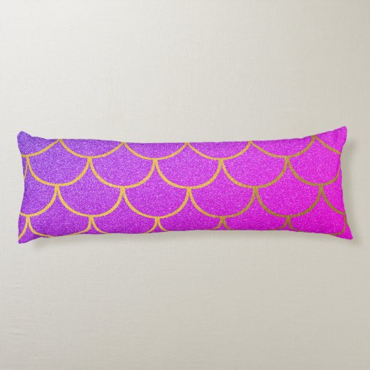 Gold Mermaid Scales Roze Paarse Glitter Lichaamskussen (Achterkant)