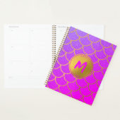 Gold Mermaid Scales Roze Paarse Glitter Monogram Planner (Display)