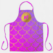 Gold Mermaid Scales Roze Paarse Glitter Monogram Schort (Voorkant)