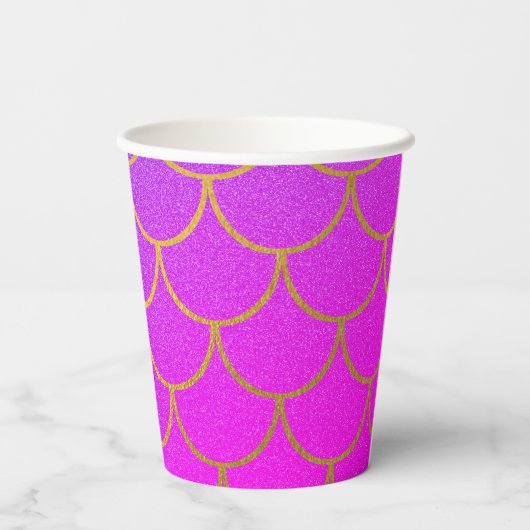 Gold Mermaid Scales Roze Paarse Glitter Papieren Bekers (Achterkant)