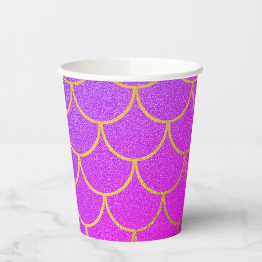 Gold Mermaid Scales Roze Paarse Glitter Papieren Bekers (Links)