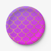 Gold Mermaid Scales Roze Paarse Glitter Papieren Bordje (Voorkant)