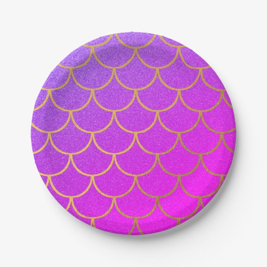 Gold Mermaid Scales Roze Paarse Glitter Papieren Bordje (Voorkant)