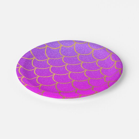 Gold Mermaid Scales Roze Paarse Glitter Papieren Bordje (Gekanteld)