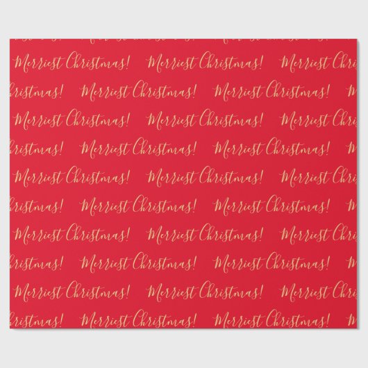 Gold Merriest kerstscript kalligrafie op rood Cadeaupapier (Vlak)