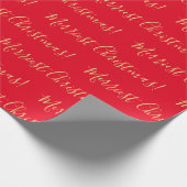 Gold Merriest kerstscript kalligrafie op rood Cadeaupapier (Hoek)
