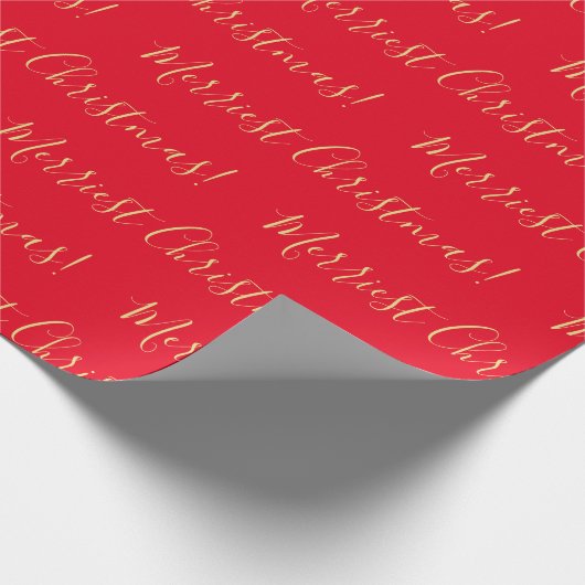 Gold Merriest kerstscript kalligrafie op rood Cadeaupapier (Hoek)