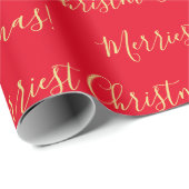 Gold Merriest kerstscript kalligrafie op rood Cadeaupapier (Rol Hoek)