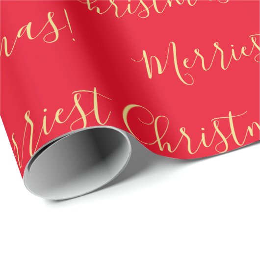 Gold Merriest kerstscript kalligrafie op rood Cadeaupapier (Rol Hoek)