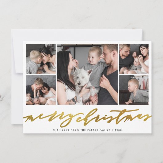 Gold Merry 5 Afbeeldingen Holiday Foto Feestdagenkaart (Voorkant)