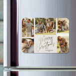 Gold Merry 5-foto met kerstfeest Magneet<br><div class="desc">Met kerstfeestkaarten met meerdere foto's kun je je namen noemen en met de woorden 'Merry Kerstmis' in het kerkgoudschrift op een afgesneden witte achtergrond. Upload gewoon je favoriete familiefoto's en voeg je familiefunctionaliteit aan de achterkant toe. Selecteer Steen voor zwaarste document en High Definition voor de beste fotokwaliteit.</div>