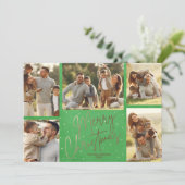 Gold Merry 5 Photo Green Feestdagenkaart (Staand voorkant)