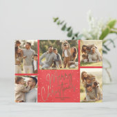 Gold Merry 5 Photo Red Feestdagenkaart (Staand voorkant)