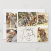 Gold Merry 5 Photos Holiday Kaart (Voorkant)