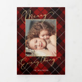 Gold Merry Alles Calligrafie Red Pset Photo Drieluik Kaart (Cover)