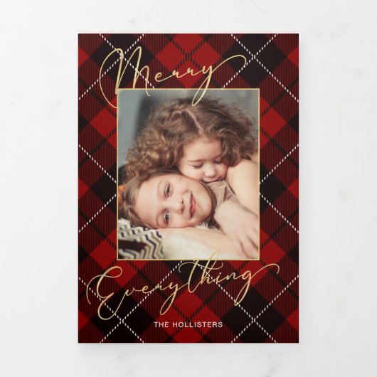 Gold Merry Alles Calligrafie Red Pset Photo Drieluik Kaart (Cover)