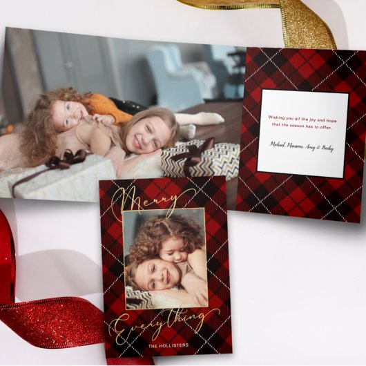Gold Merry Alles Calligrafie Red Pset Photo Drieluik Kaart
