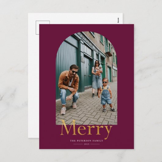 Gold Merry Arch Lijst Photo Holiday Briefkaart (Voorkant / Achterkant)