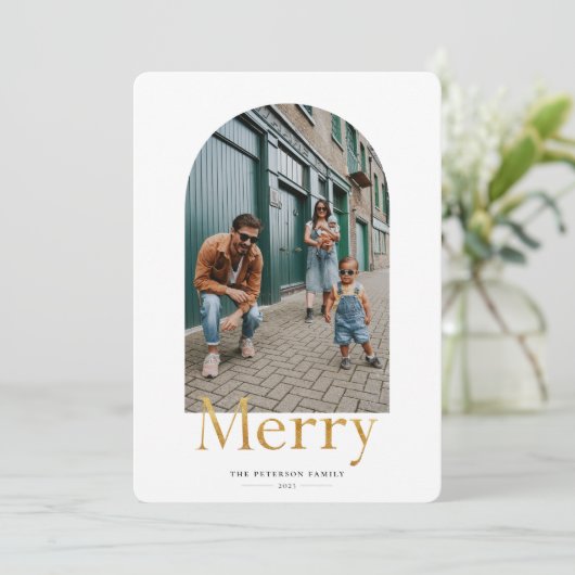 Gold Merry Arch Lijst Photo Holiday Kaart (Staand voorkant)