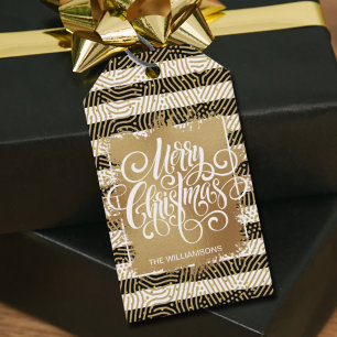 Gold Merry Black White Stripes Cadeaulabel