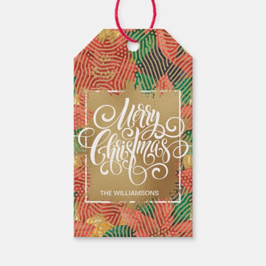 Gold Merry Black White Stripes Gift Labels Cadeaulabel (Voorkant)