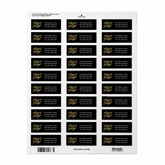 Gold Merry & Bright Holiday Return Adres Label (Full Sheet)