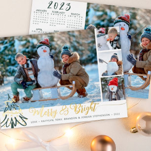 Gold Merry & Bright Photo Collage 2023 Calendar Folie Feestdagenkaart