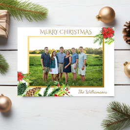  Gold Merry Christmas Botanicals Foto Feestdagenkaart