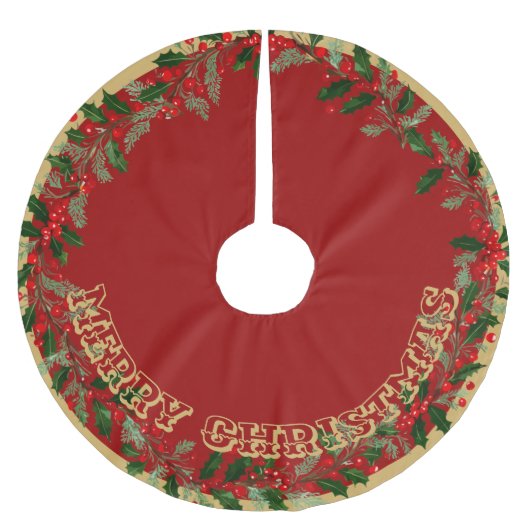 Gold Merry Christmas  Brushed Polyester Tree Skirt Kerstboom Rok (Voorkant)