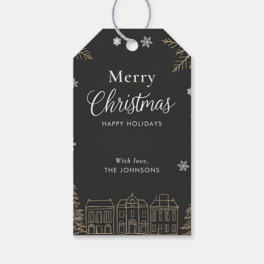 Gold Merry Christmas Calligraphic Scrip Holiday Cadeaulabel (Voorkant)