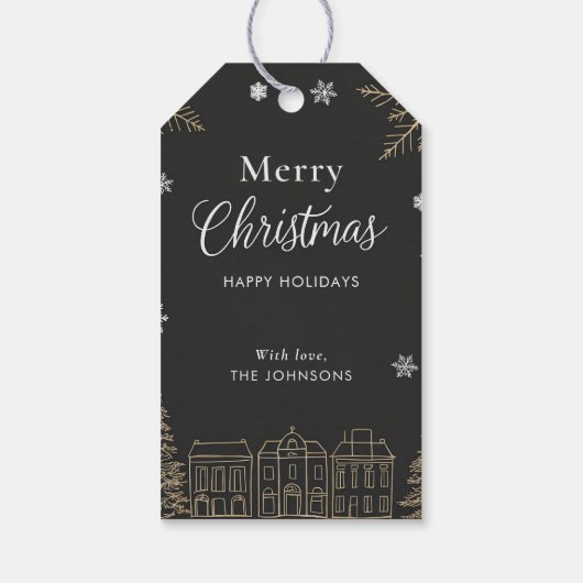 Gold Merry Christmas Calligraphic Scrip Holiday Cadeaulabel (Achterkant)