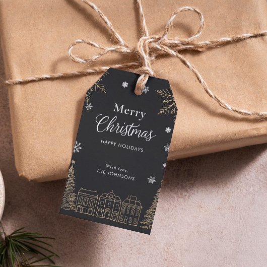 Gold Merry Christmas Calligraphic Scrip Holiday Cadeaulabel