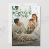 Gold Merry Christmas familie foto elegante plaid Feestdagenkaart (Voorkant)