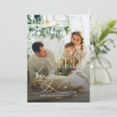 Gold Merry Christmas familie foto elegante plaid Feestdagenkaart (Staand voorkant)