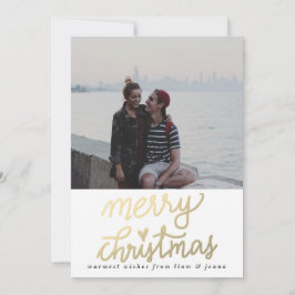 Gold Merry Christmas Handgeschreven Script Foto Feestdagenkaart