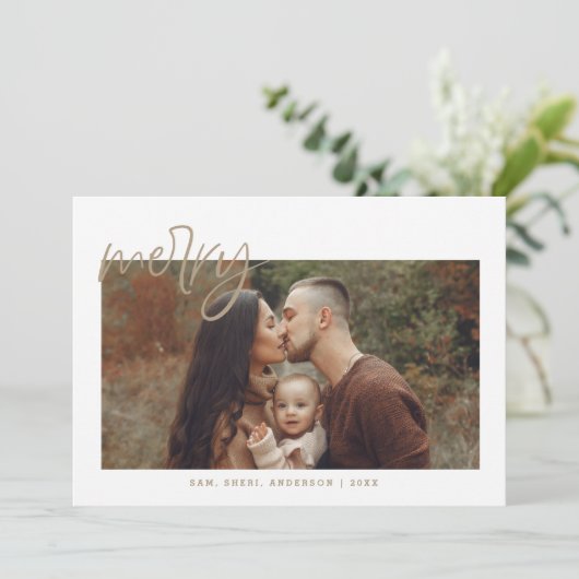 Gold Merry Christmas Holiday Kaart (Staand voorkant)